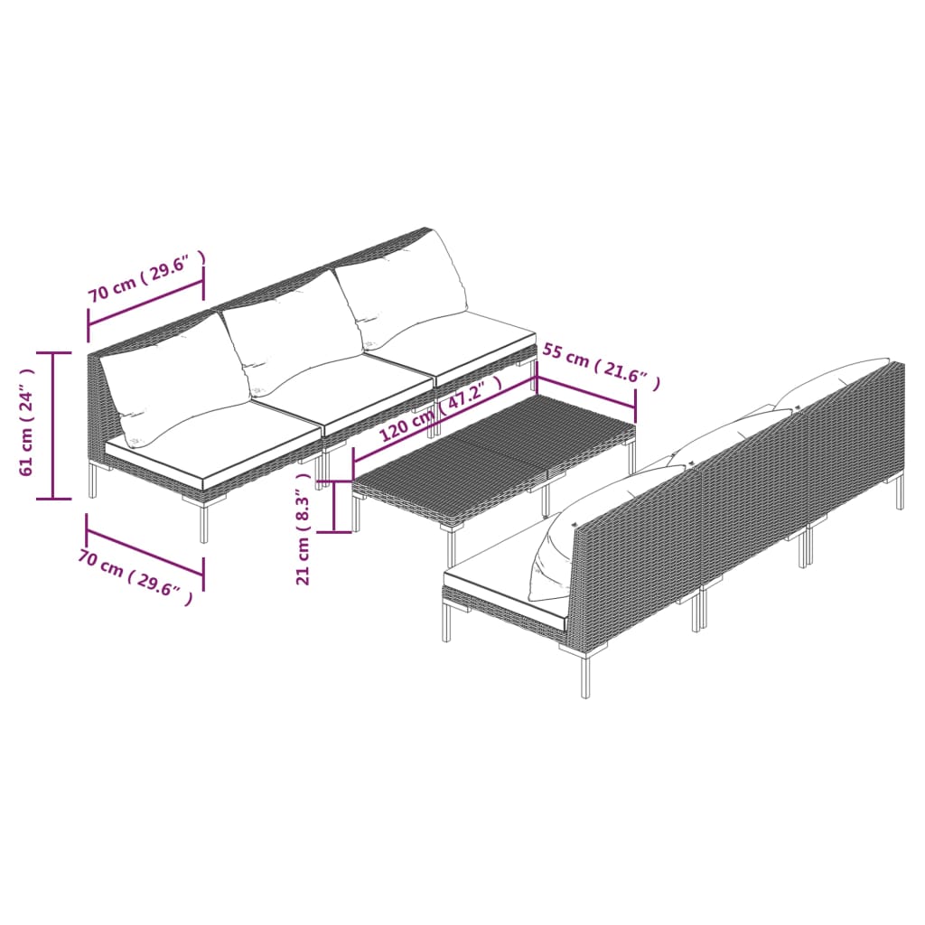 vidaXL 3 Piece Garden Lounge Set with Cushions Poly Rattan Dark Grey