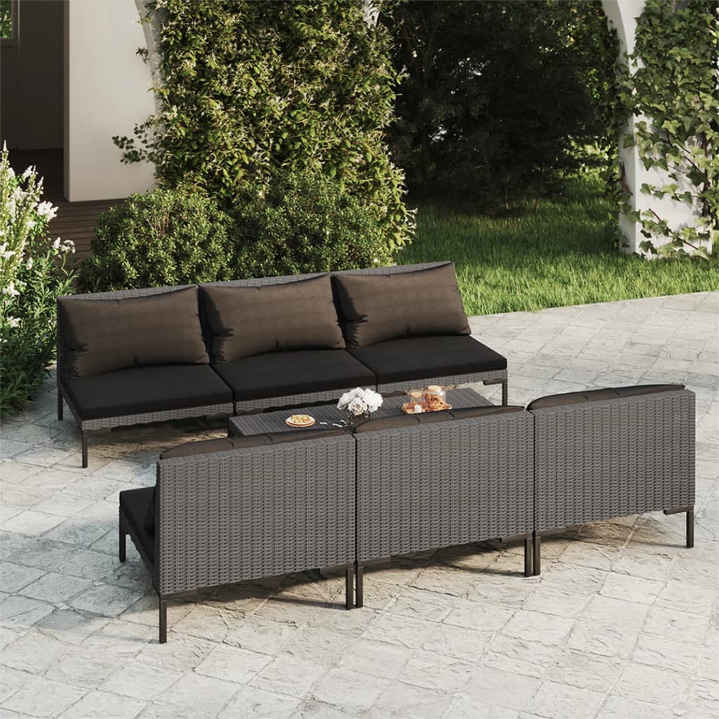 vidaXL 3 Piece Garden Lounge Set with Cushions Poly Rattan Dark Grey