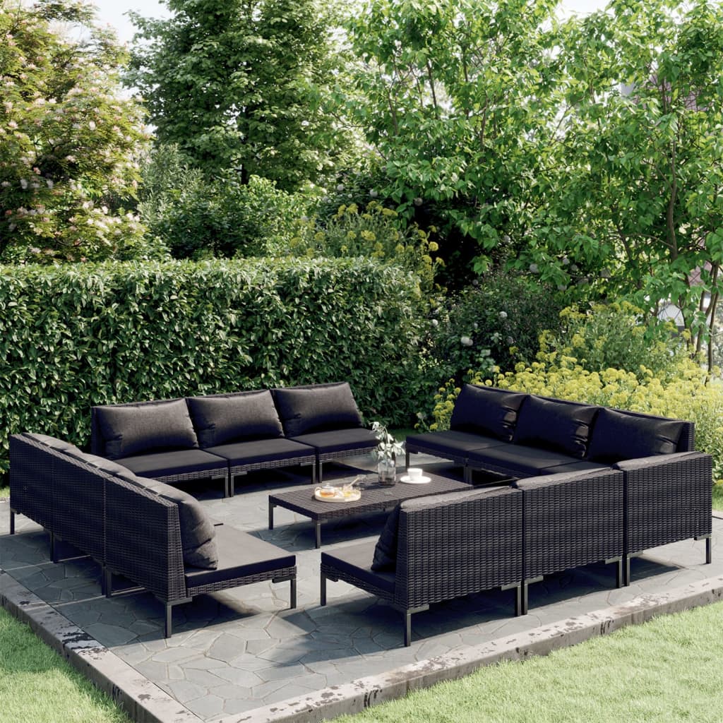 vidaXL 3 Piece Garden Lounge Set with Cushions Poly Rattan Dark Grey