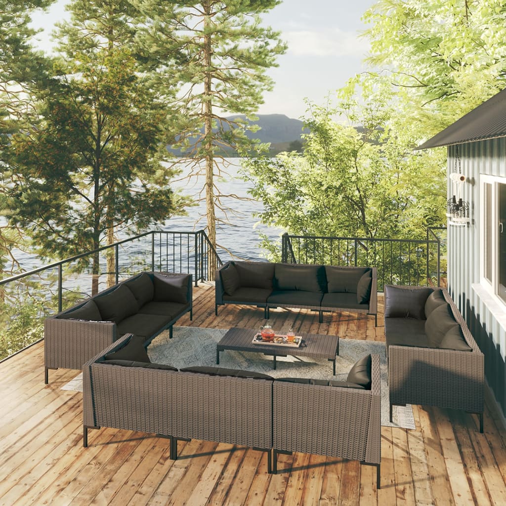 vidaXL 3 Piece Garden Lounge Set with Cushions Poly Rattan Dark Grey