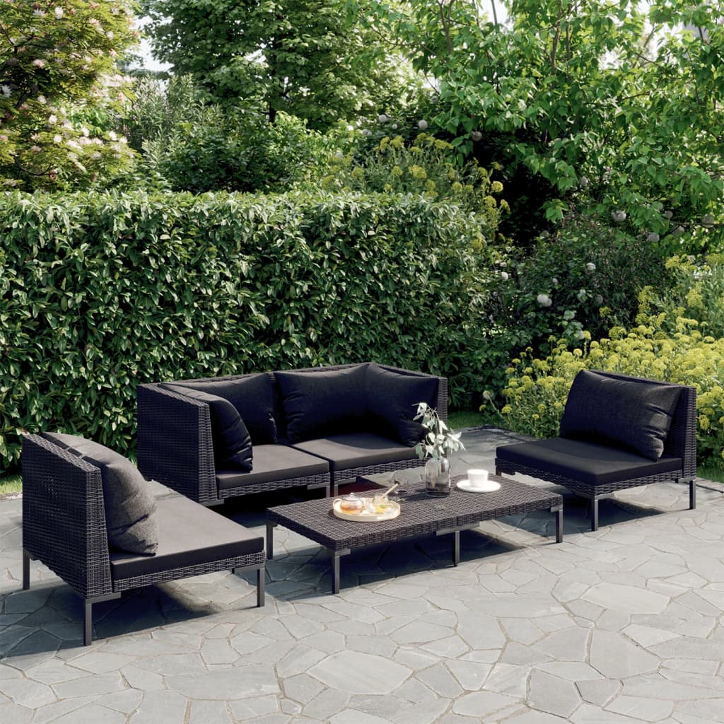 vidaXL 3 Piece Garden Lounge Set with Cushions Poly Rattan Dark Grey