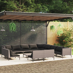 vidaXL 13 Piece Garden Lounge Set with Cushions Poly Rattan Dark Grey