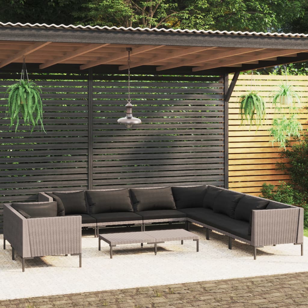 vidaXL 13 Piece Garden Lounge Set with Cushions Poly Rattan Dark Grey