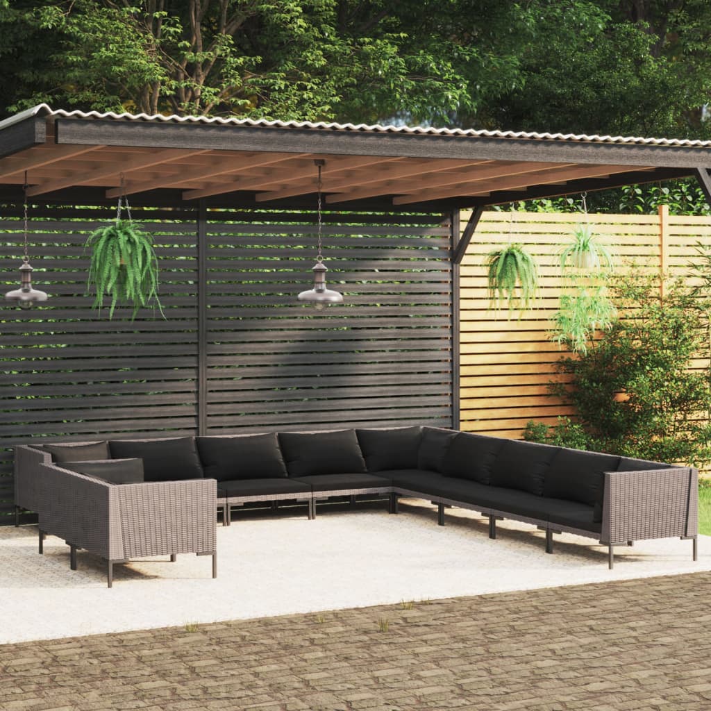 vidaXL 13 Piece Garden Lounge Set with Cushions Poly Rattan Dark Grey