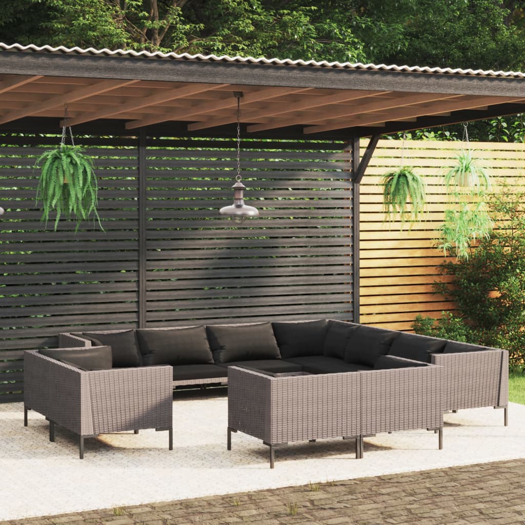 vidaXL 13 Piece Garden Lounge Set with Cushions Poly Rattan Dark Grey