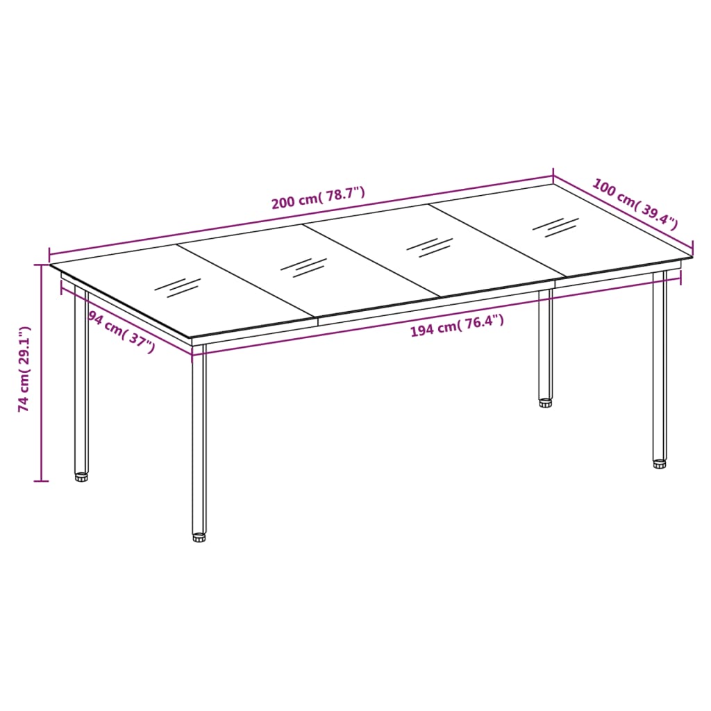 vidaXL Garden Dining Table Black 140x70x74 cm Steel and Glass