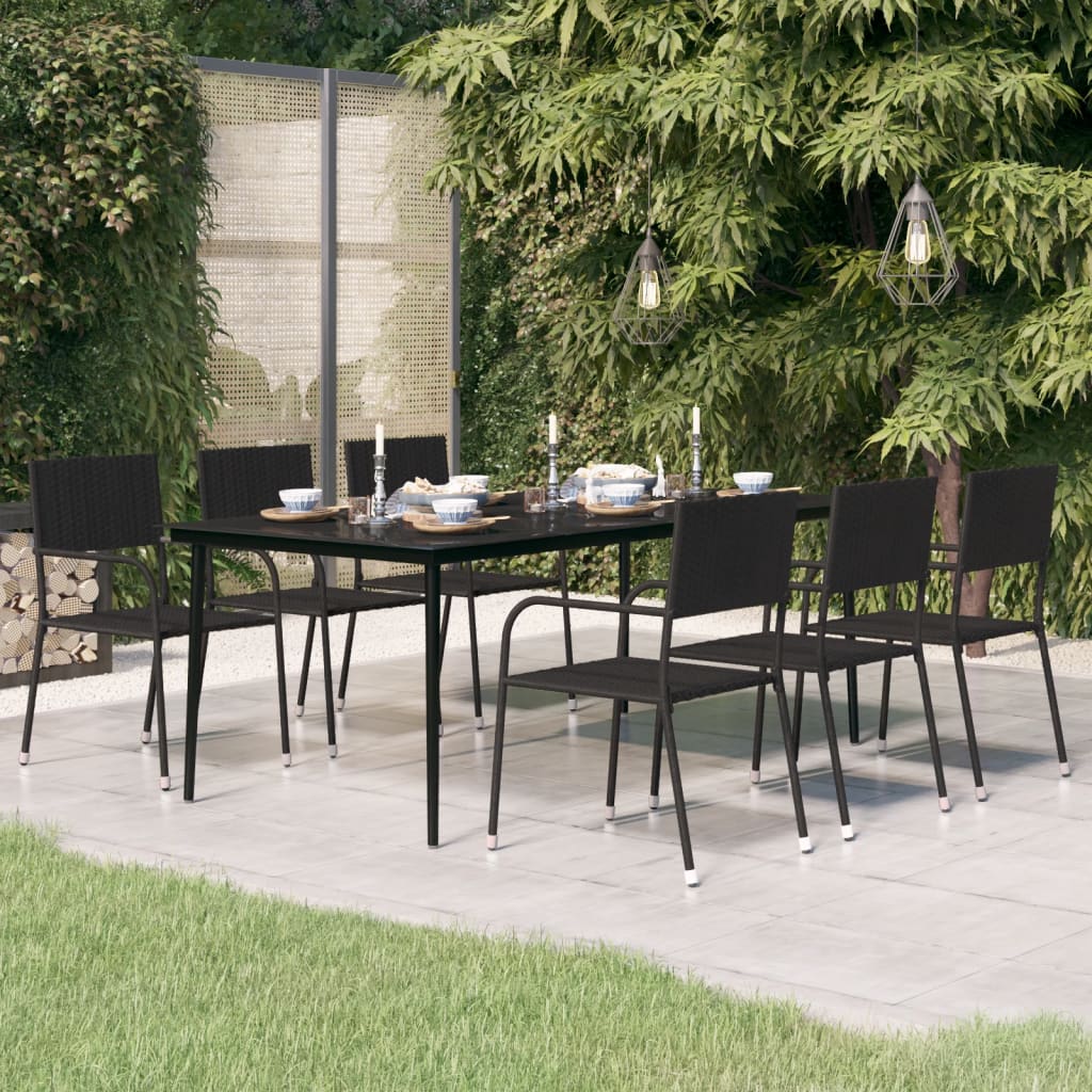 vidaXL Garden Dining Table Black 140x70x74 cm Steel and Glass