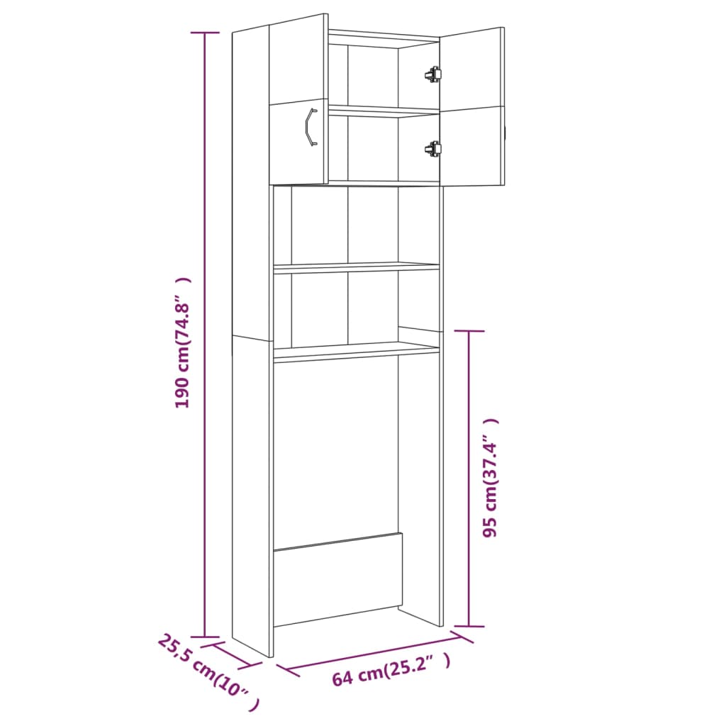 vidaXL Washing Machine Cabinet Grey Sonoma 64x25.5x190 cm