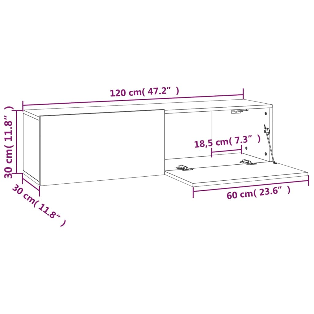 vidaXL TV Wall Cabinet Grey Sonoma 120x30x30 cm Engineered Wood