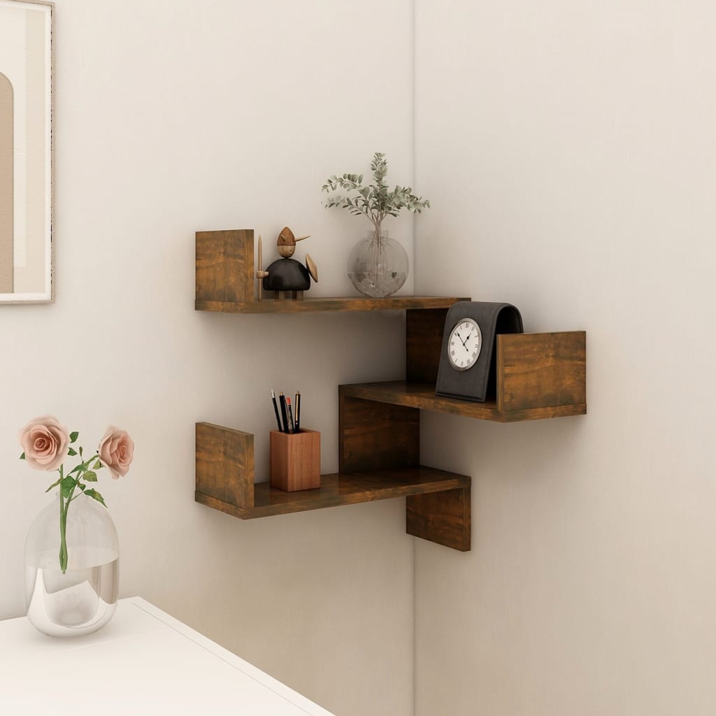 vidaXL Wall Corner Shelf Smoked Oak 40x40x50 cm Engineered Wood