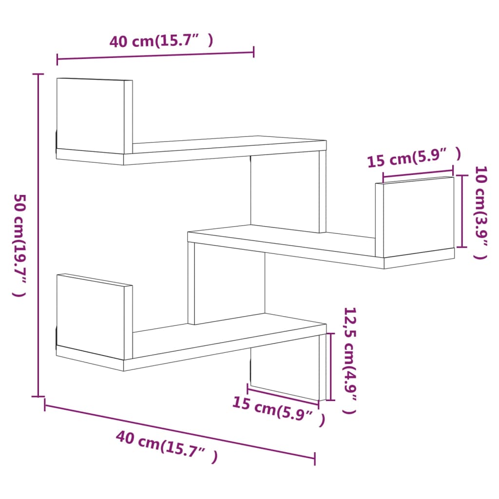 vidaXL Wall Corner Shelves 2 pcs Brown Oak 40x40x50 cm Engineered Wood