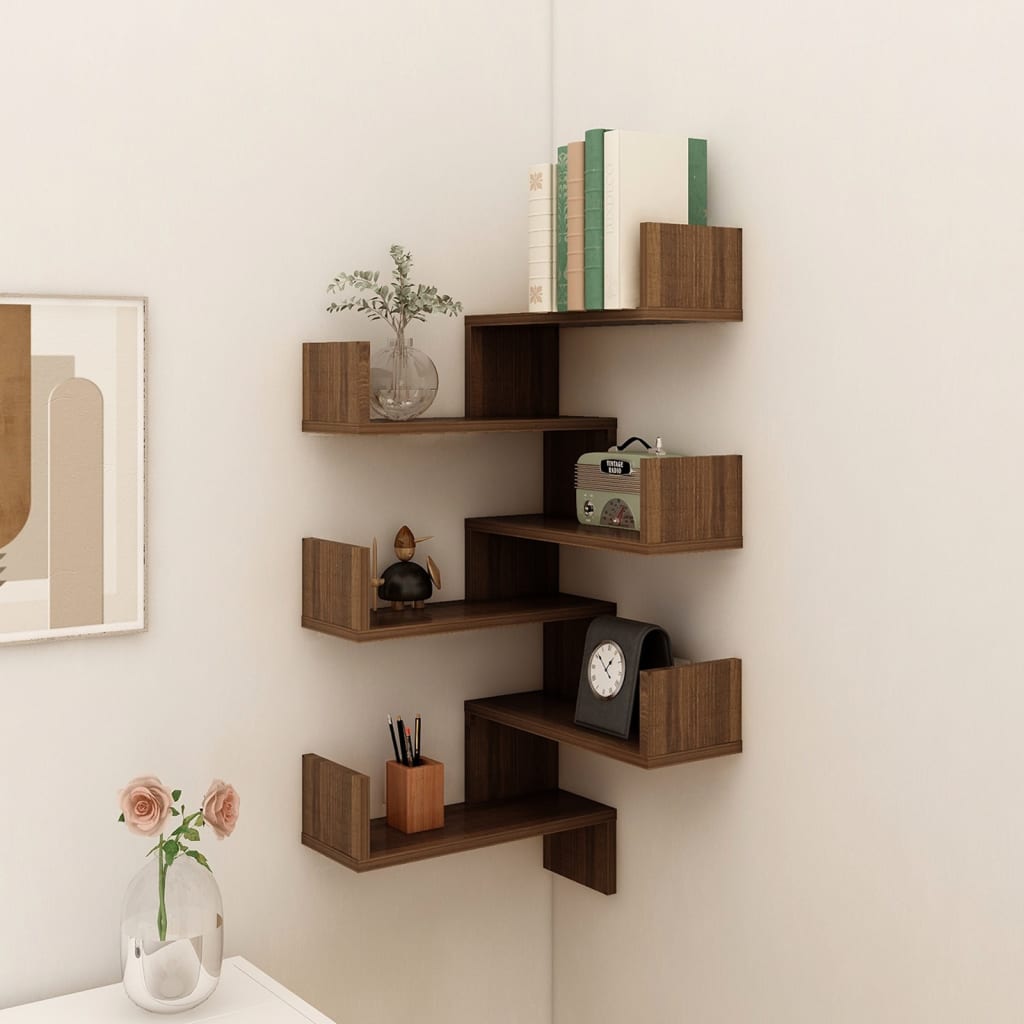 vidaXL Wall Corner Shelves 2 pcs Brown Oak 40x40x50 cm Engineered Wood