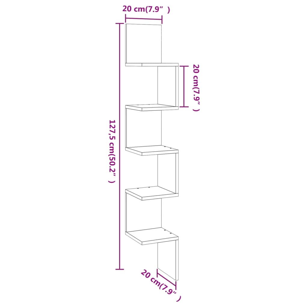 vidaXL Wall Corner Shelf Brown Oak 20x20x127.5 cm Engineered Wood