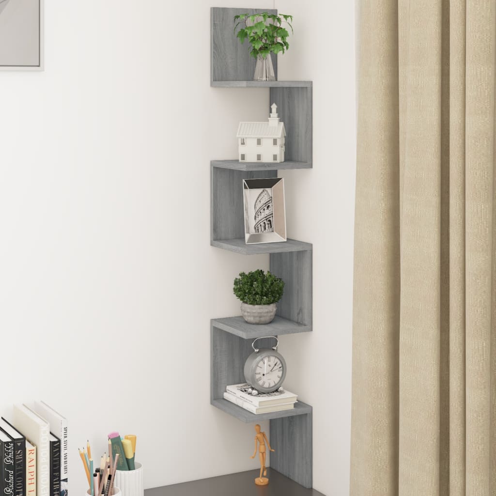 vidaXL Wall Corner Shelf Brown Oak 20x20x127.5 cm Engineered Wood