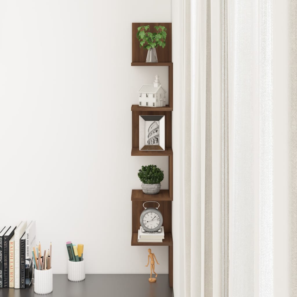 vidaXL Wall Corner Shelf Brown Oak 20x20x127.5 cm Engineered Wood