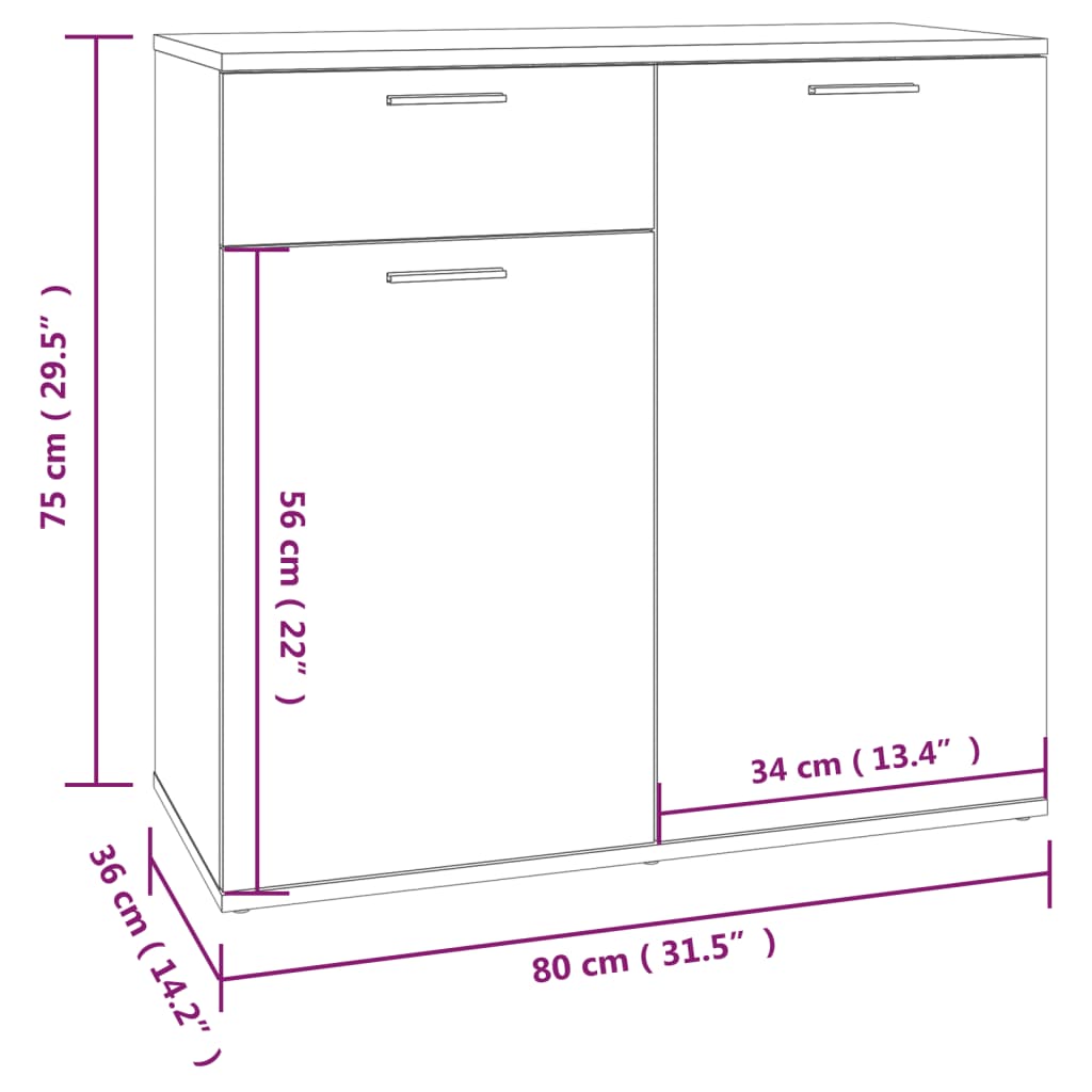 vidaXL Sideboard Brown Oak 80x36x75 cm Engineered Wood