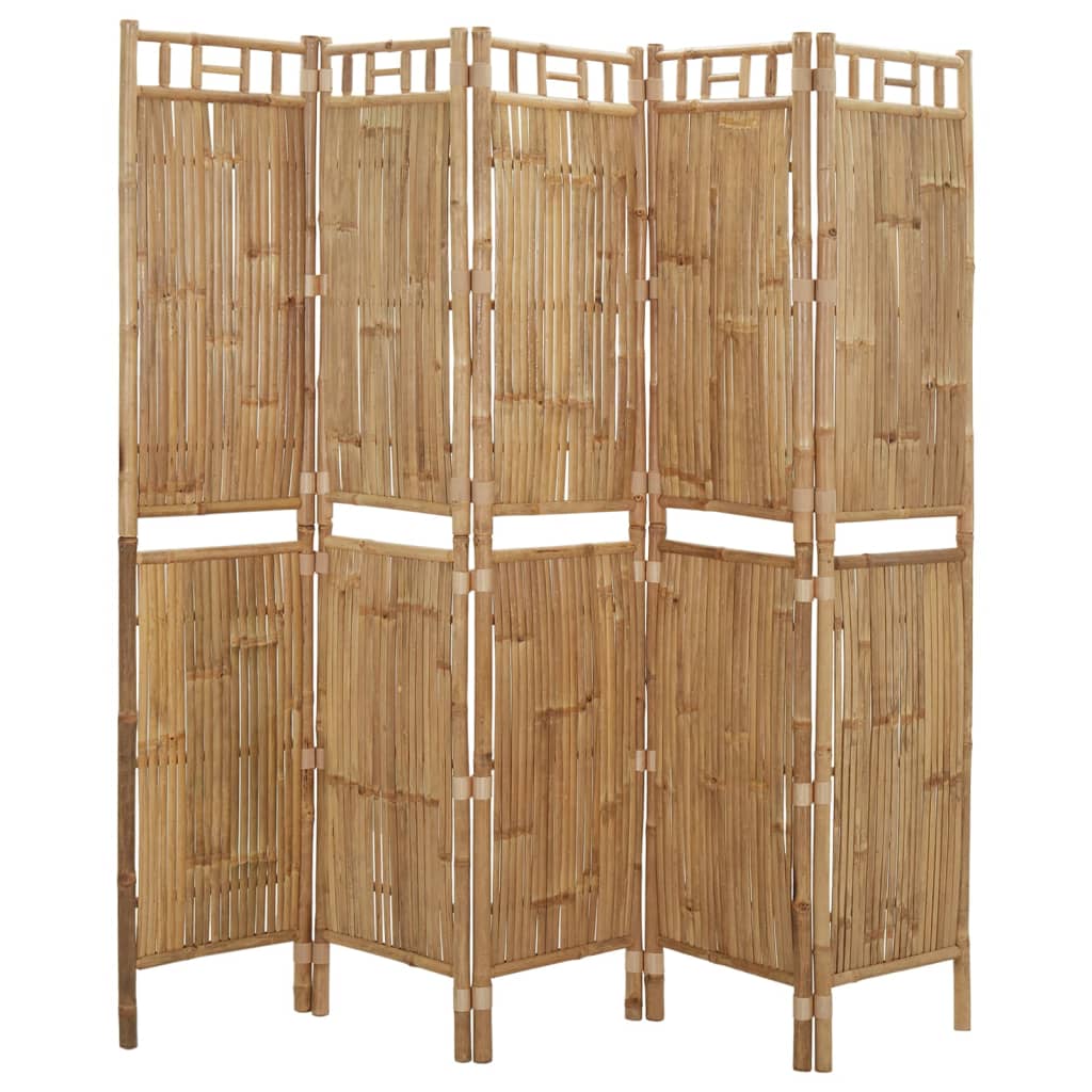 vidaXL 5-Panel Room Divider Bamboo 200x180 cm