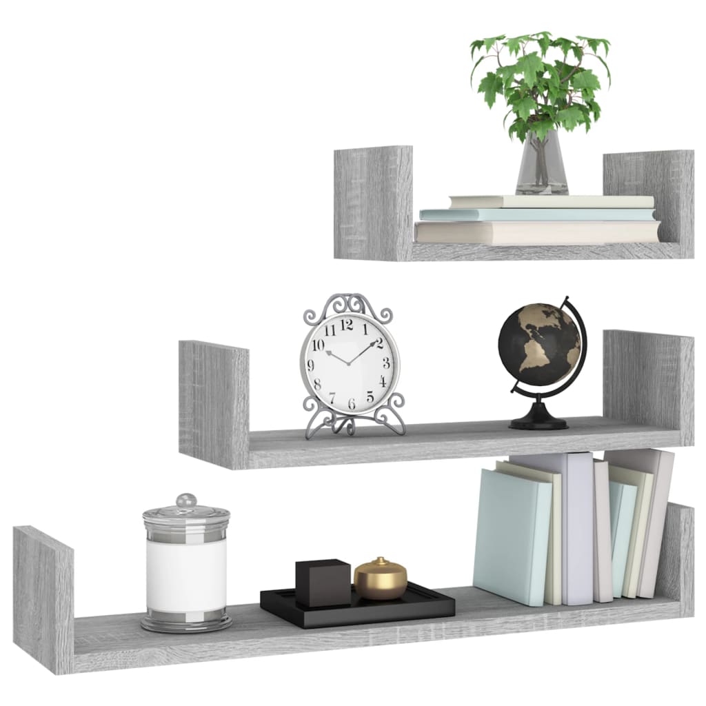 vidaXL Wall Display Shelves 3 pcs Smoked Oak Engineered Wood