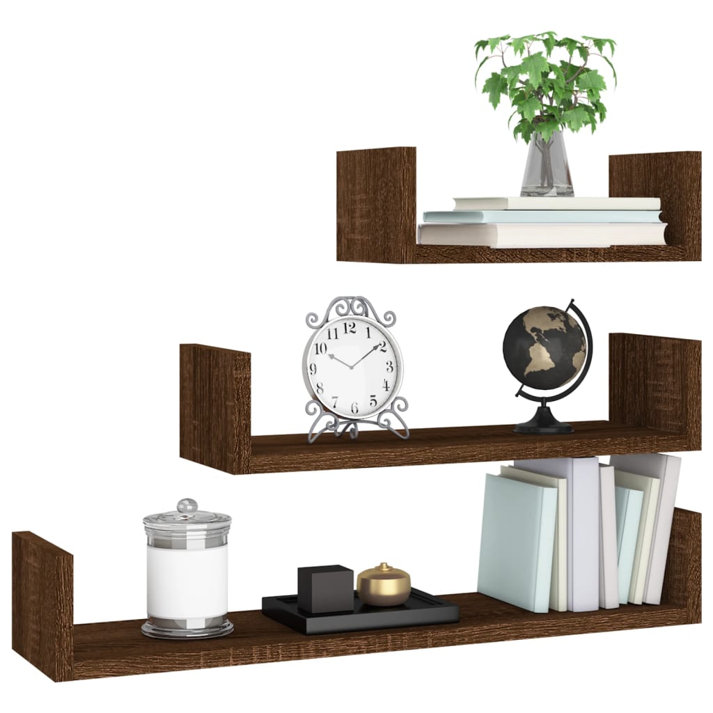 vidaXL Wall Display Shelves 3 pcs Smoked Oak Engineered Wood