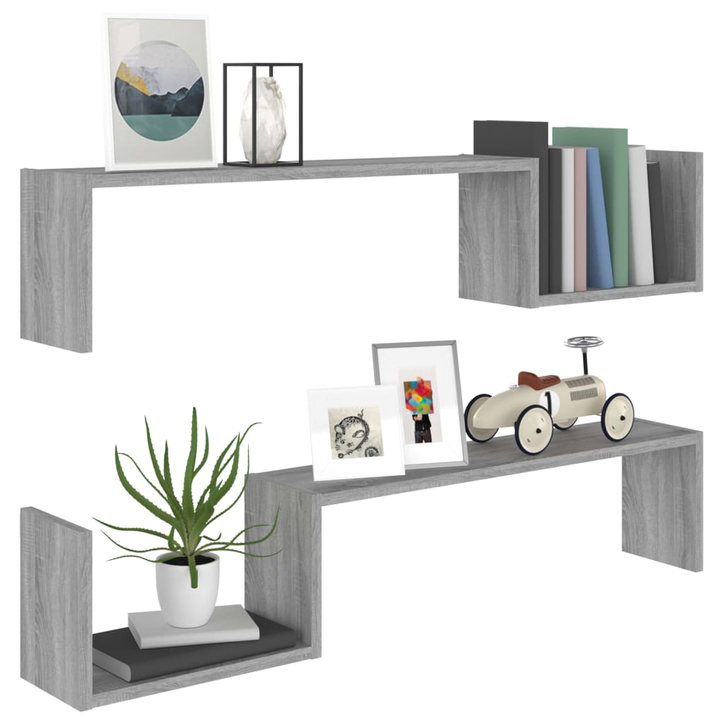 vidaXL Wall Shelves 2 pcs Grey Sonoma 100x15x20 cm Engineered Wood