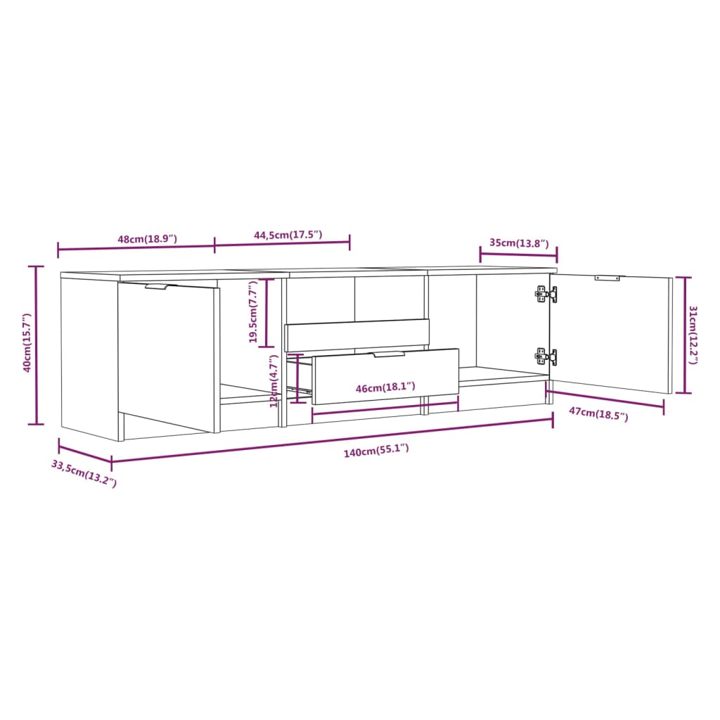 vidaXL TV Cabinet Black 140x35x40 cm Engineered Wood