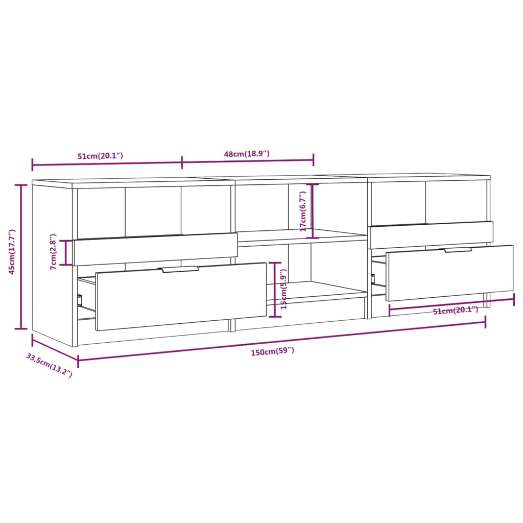 vidaXL TV Cabinet Black 150x33.5x45 cm Engineered Wood