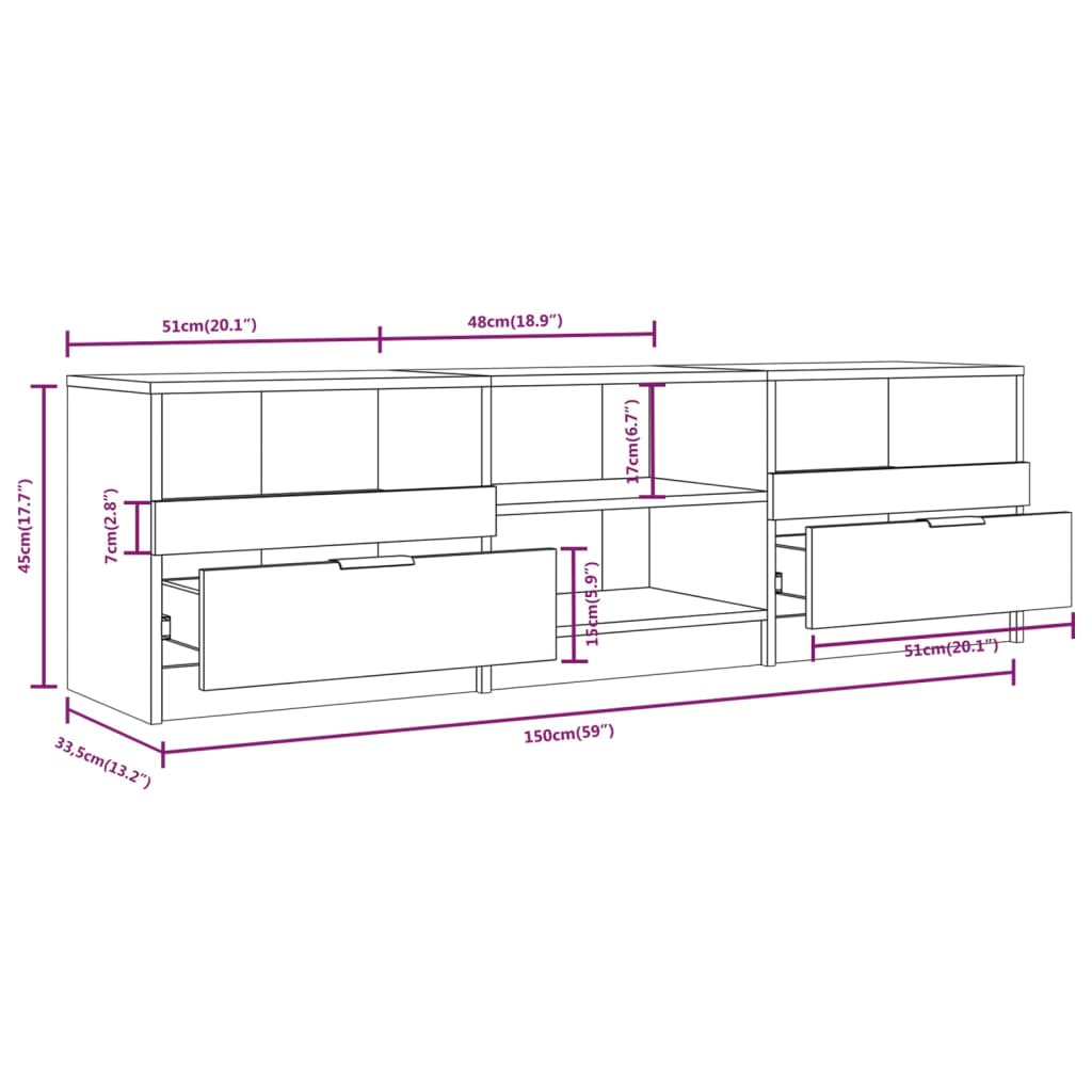 vidaXL TV Cabinet Black 150x33.5x45 cm Engineered Wood