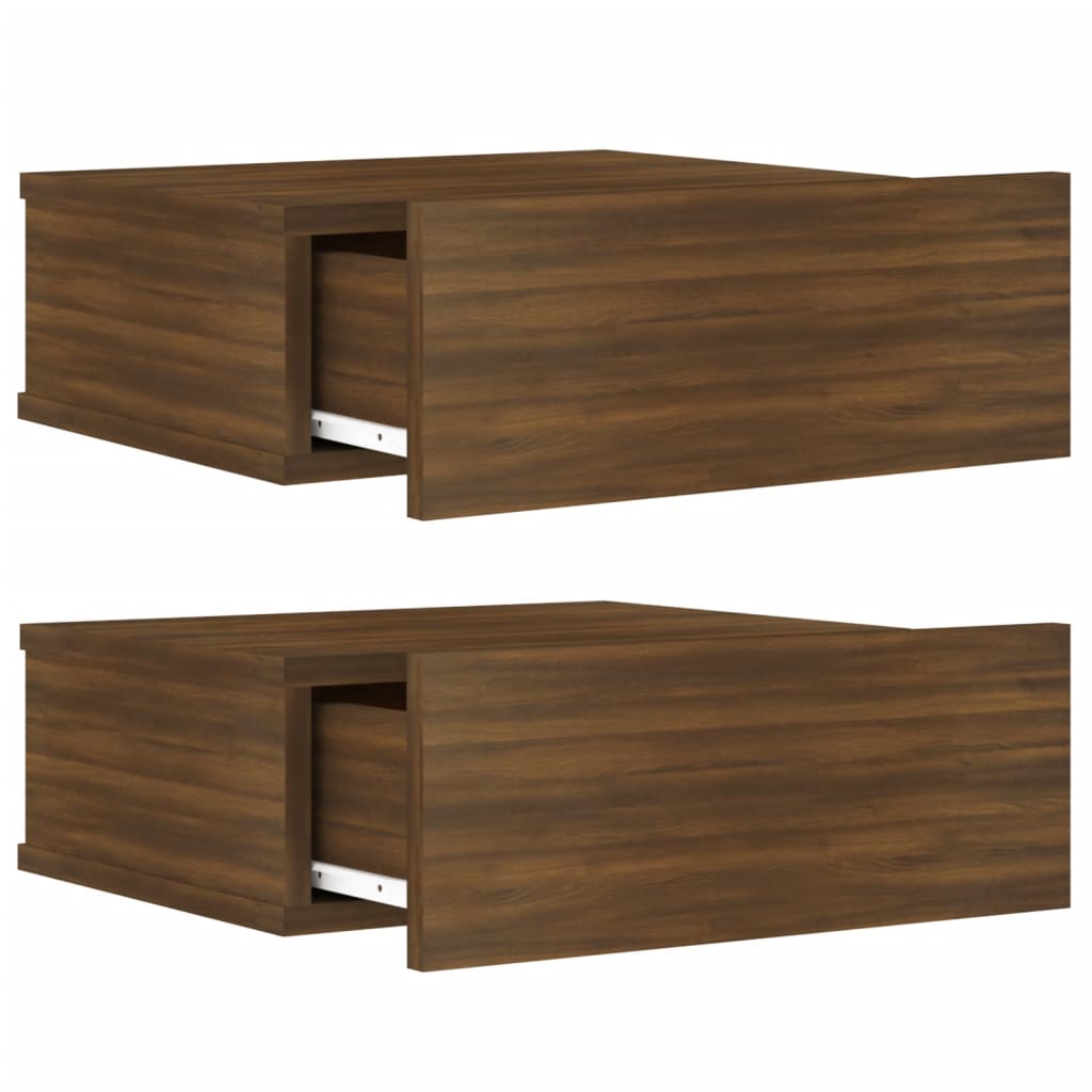 vidaXL Floating Nightstand 2 pcs Brown Oak 40x31x27 cm Engineered Wood