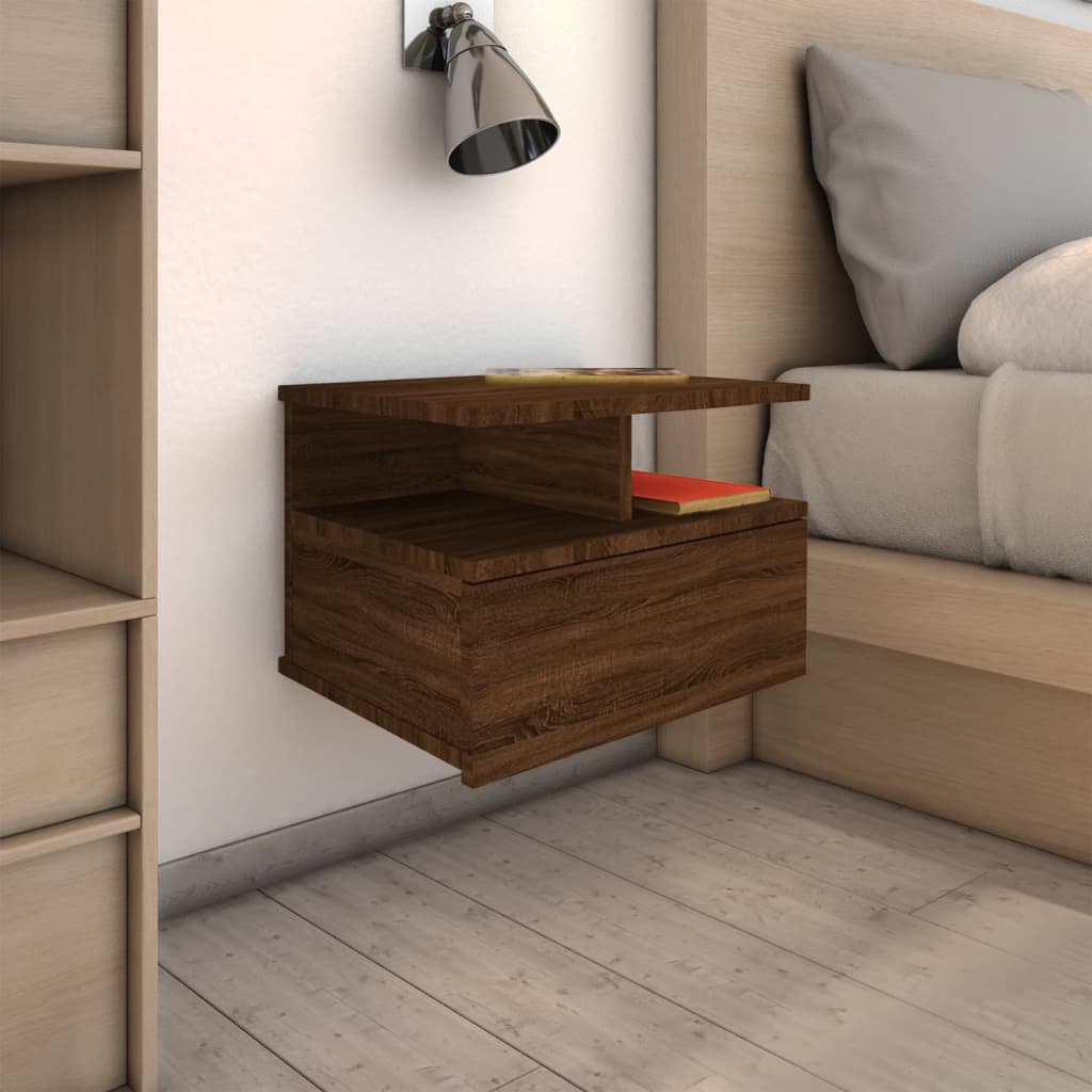 vidaXL Floating Nightstand 2 pcs Brown Oak 40x31x27 cm Engineered Wood