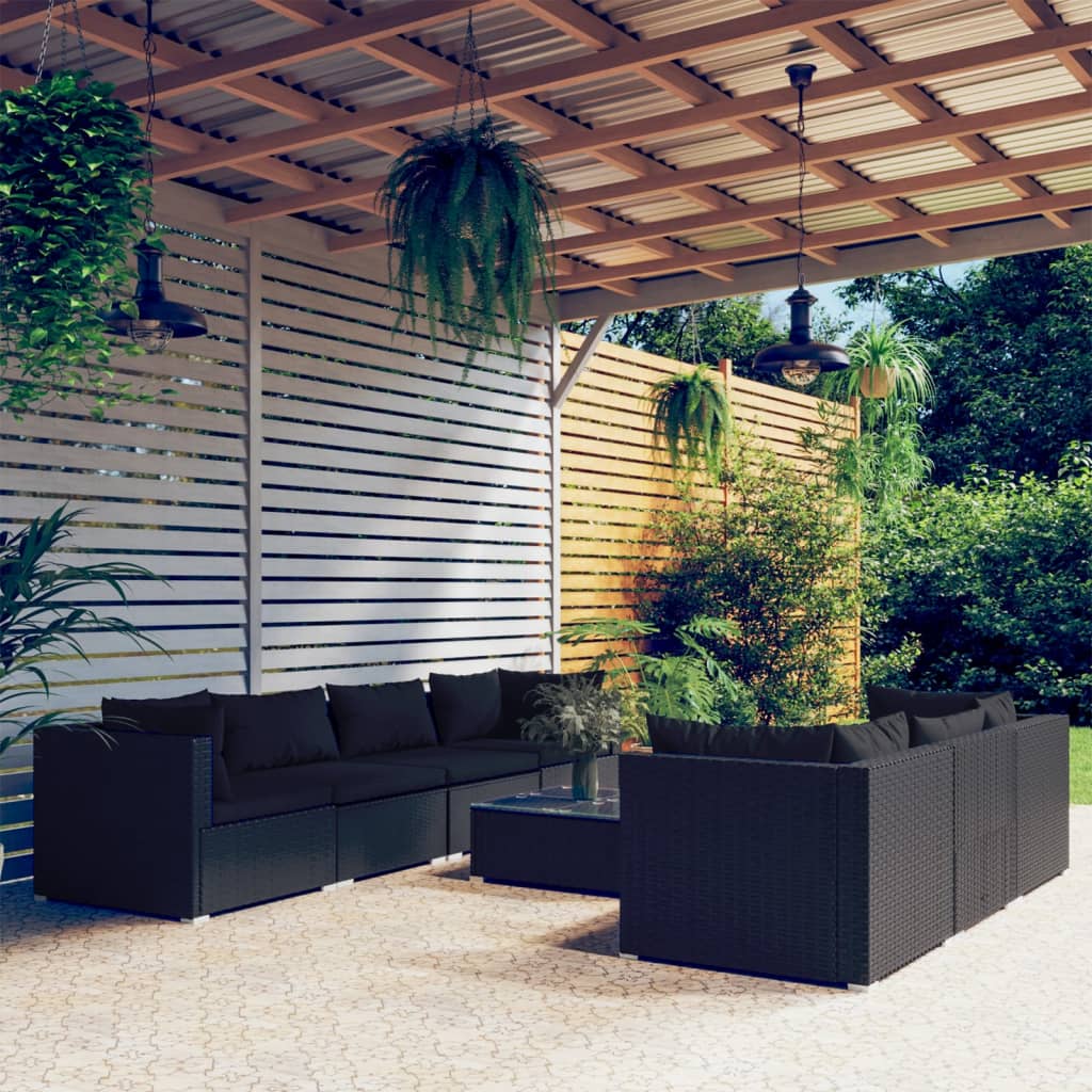vidaXL 8 Piece Garden Lounge Set with Cushions Poly Rattan Grey