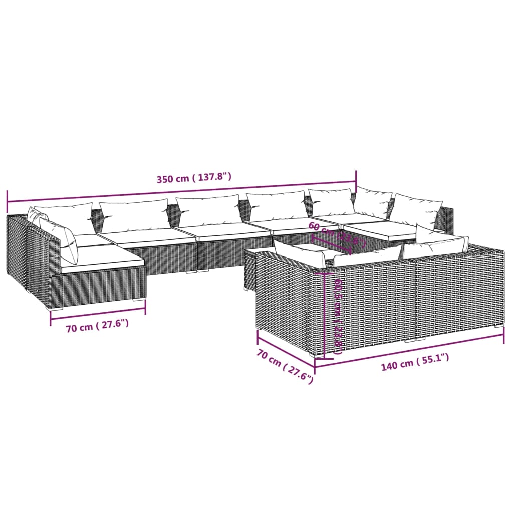 vidaXL 4 Piece Garden Lounge Set with Cushions Brown Poly Rattan
