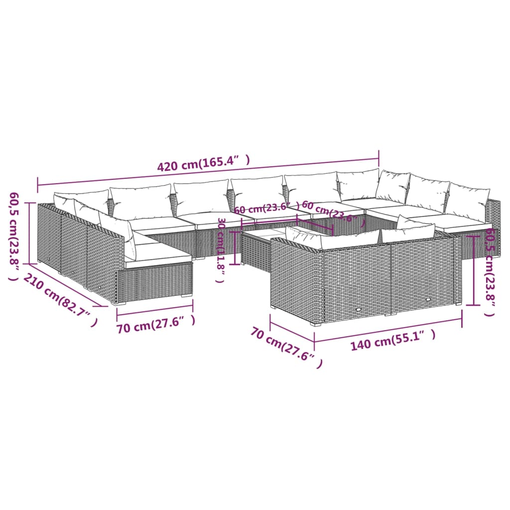 vidaXL 4 Piece Garden Lounge Set with Cushions Brown Poly Rattan