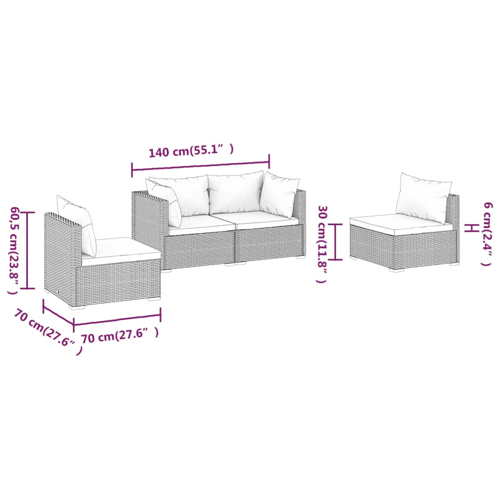 vidaXL 8 Piece Garden Lounge Set with Cushions Poly Rattan Black