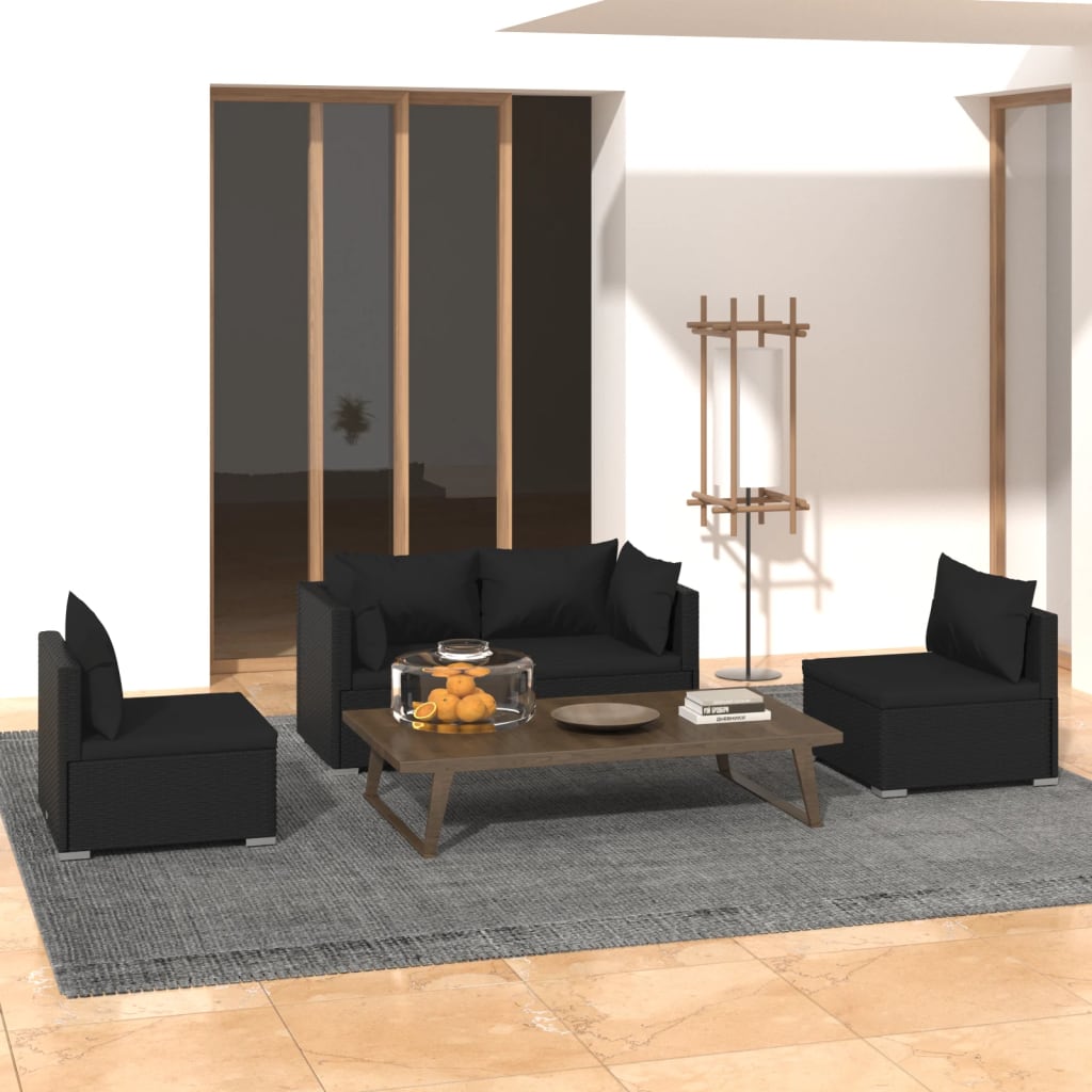 vidaXL 8 Piece Garden Lounge Set with Cushions Poly Rattan Black
