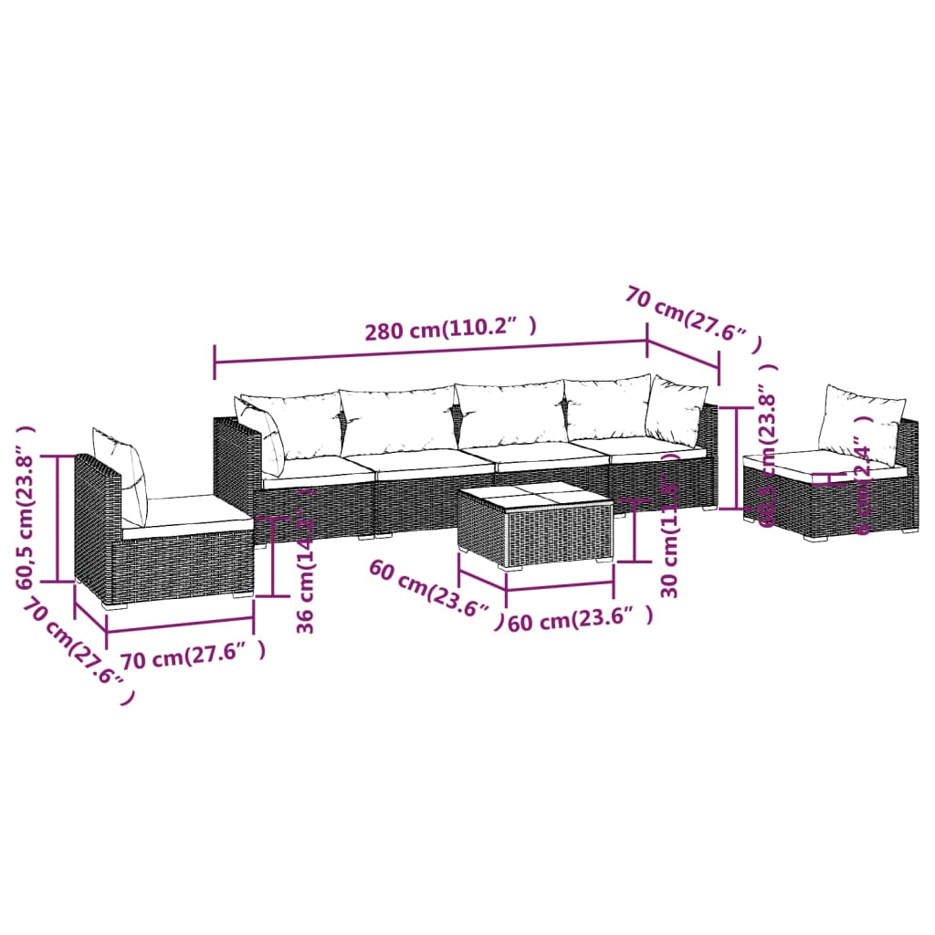 vidaXL 8 Piece Garden Lounge Set with Cushions Poly Rattan Black