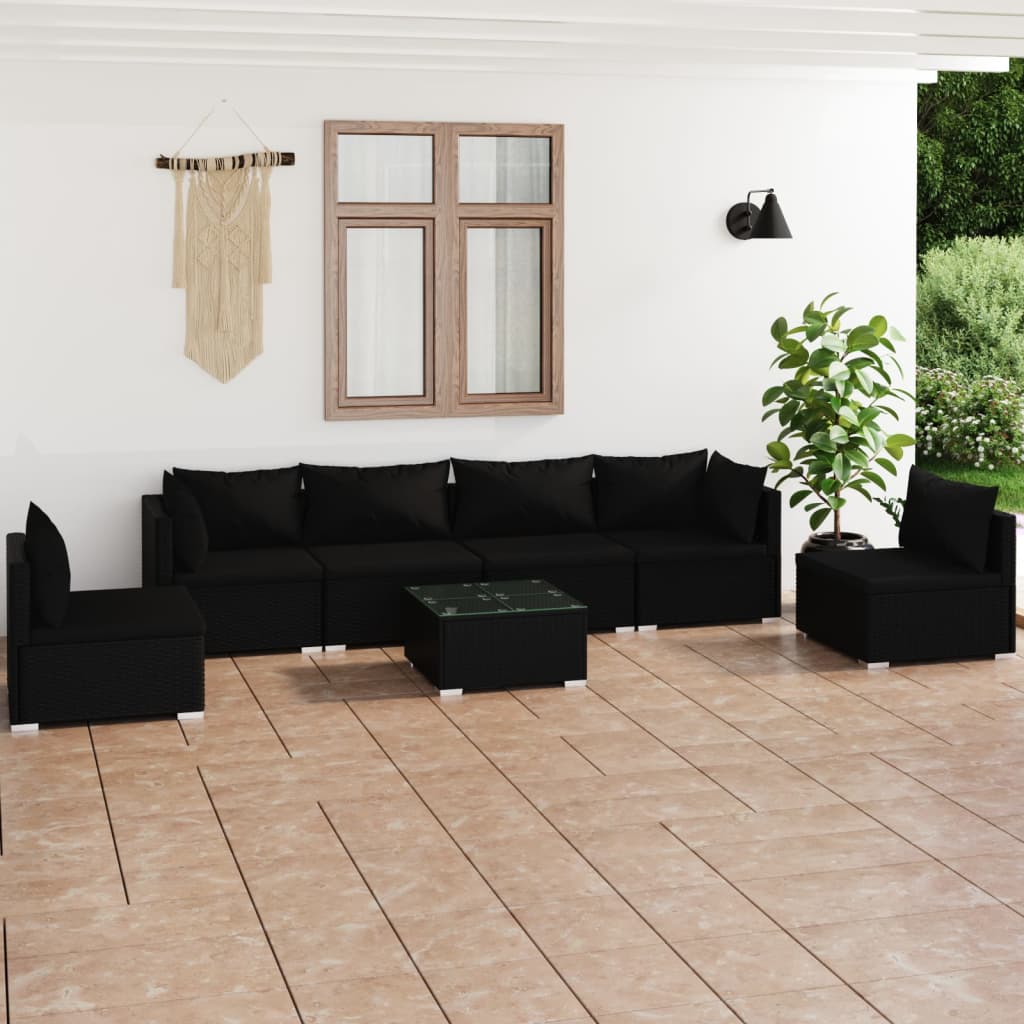vidaXL 8 Piece Garden Lounge Set with Cushions Poly Rattan Black
