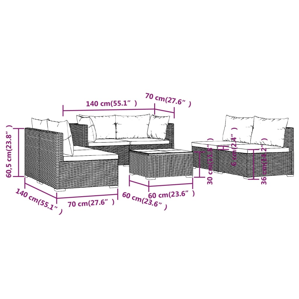 vidaXL 8 Piece Garden Lounge Set with Cushions Poly Rattan Black