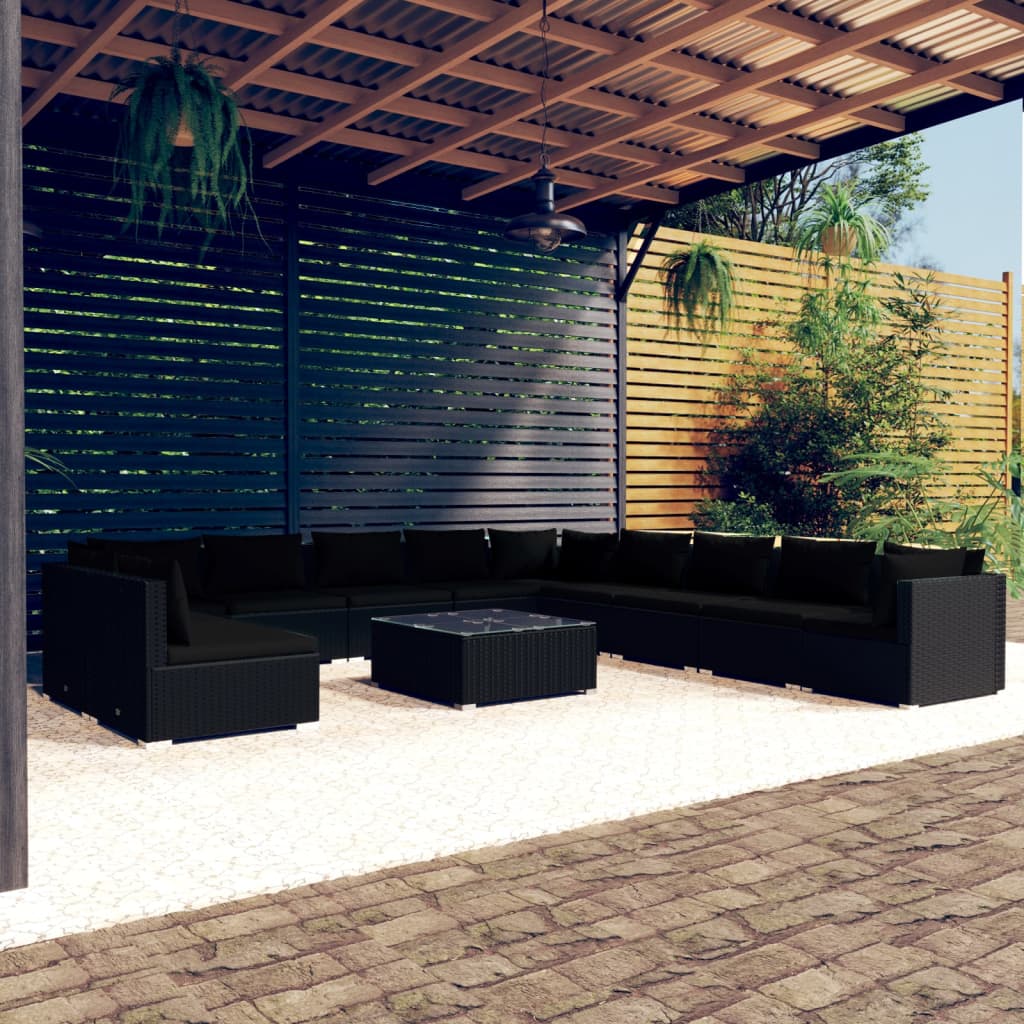vidaXL 8 Piece Garden Lounge Set with Cushions Black Poly Rattan