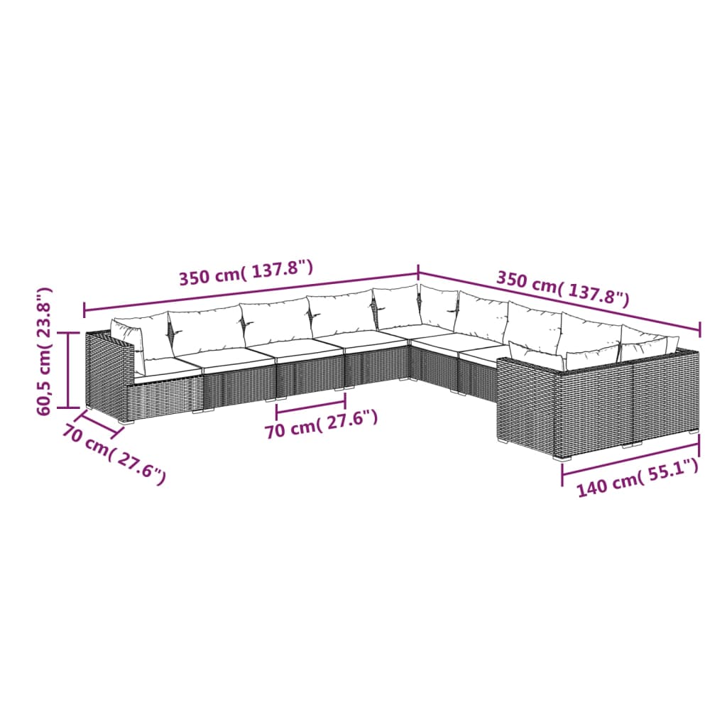 vidaXL 11 Piece Garden Lounge Set with Cushions Poly Rattan Black