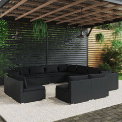 vidaXL 11 Piece Garden Lounge Set with Cushions Black Poly Rattan