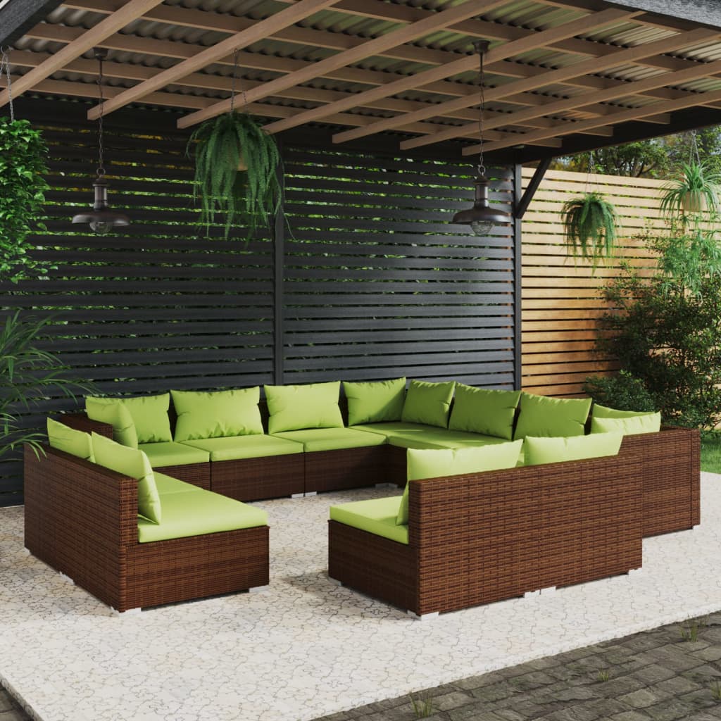 vidaXL 11 Piece Garden Lounge Set with Cushions Black Poly Rattan