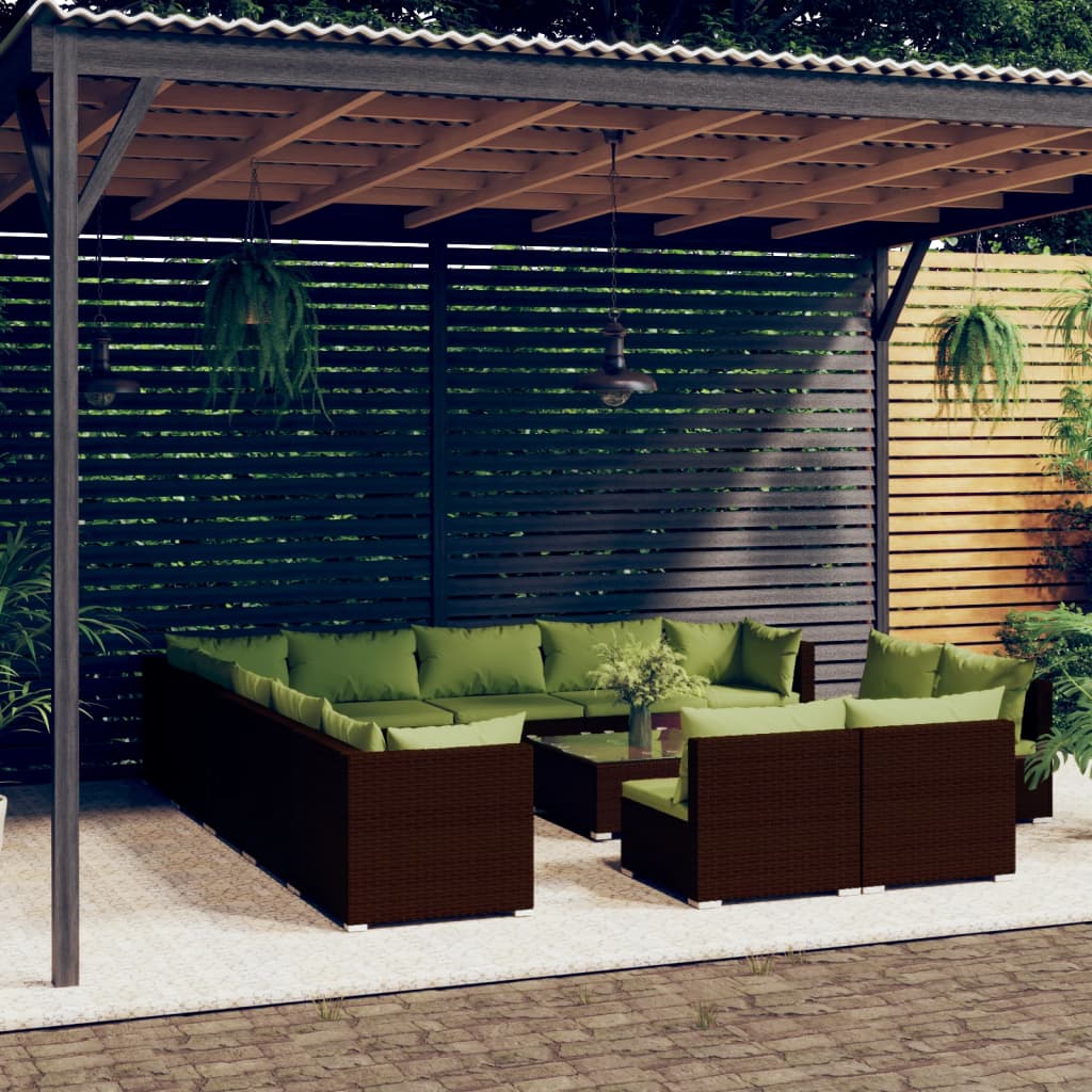 vidaXL 14 Piece Garden Lounge Set with Cushions Black Poly Rattan