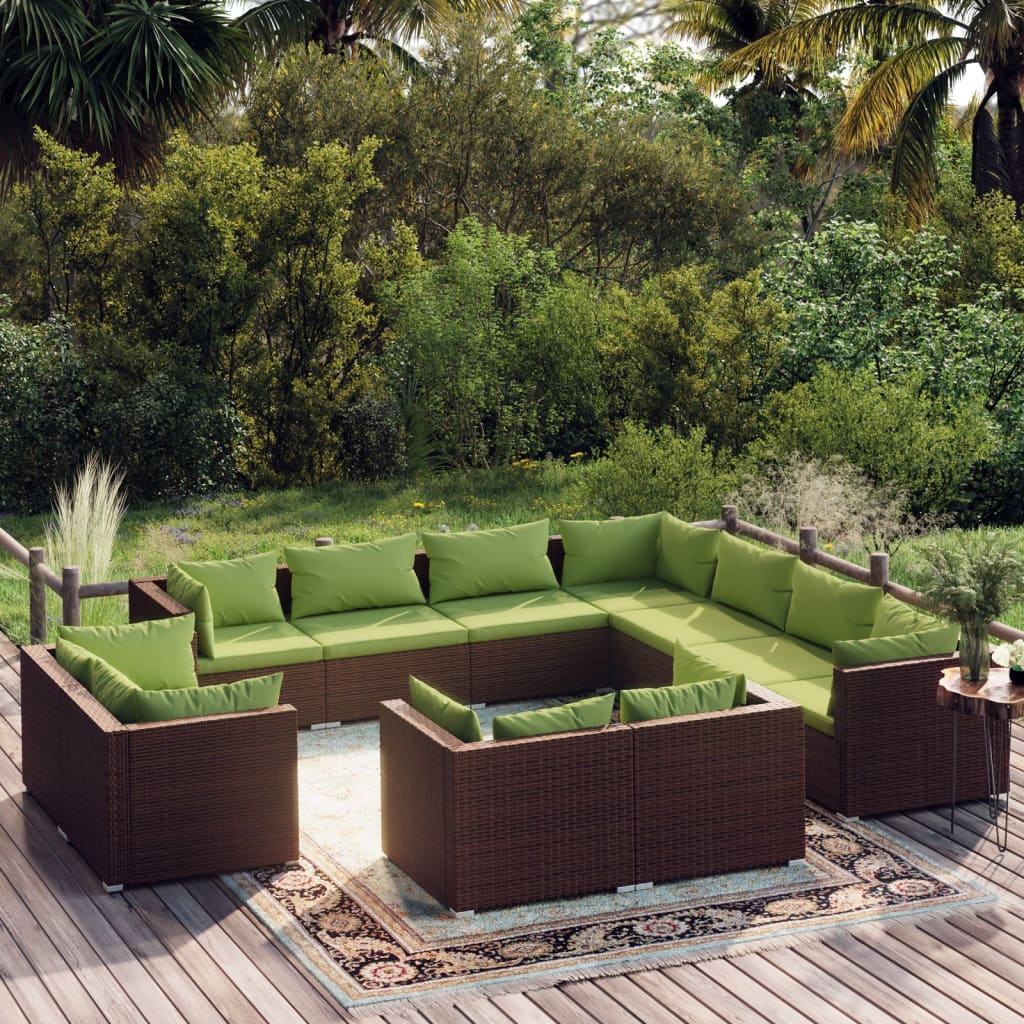 vidaXL 11 Piece Garden Lounge Set with Cushions Black Poly Rattan
