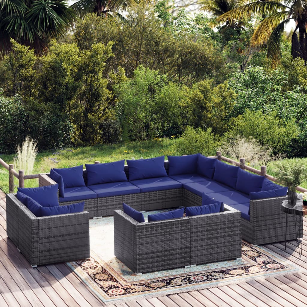 vidaXL 11 Piece Garden Lounge Set with Cushions Black Poly Rattan