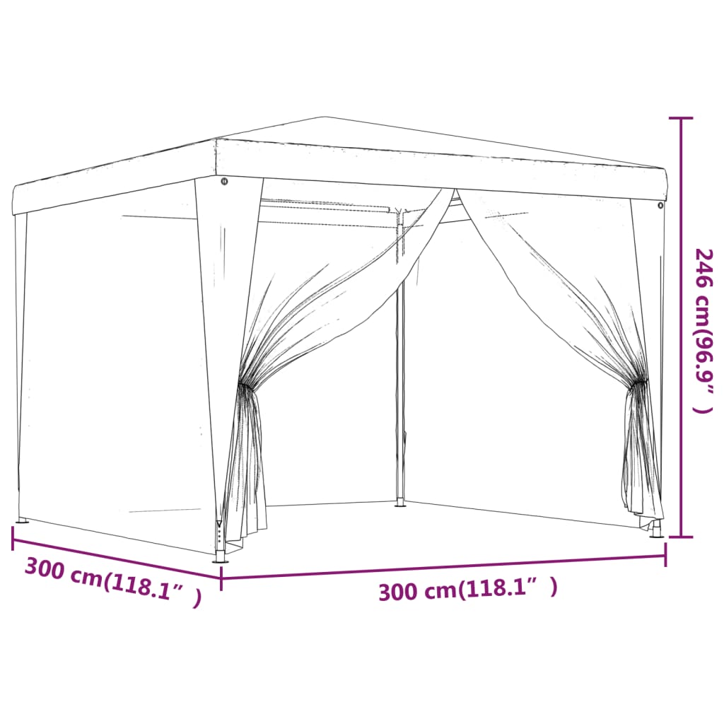Party Tent with 4 Mesh Sidewalls  4x4 m HDPE