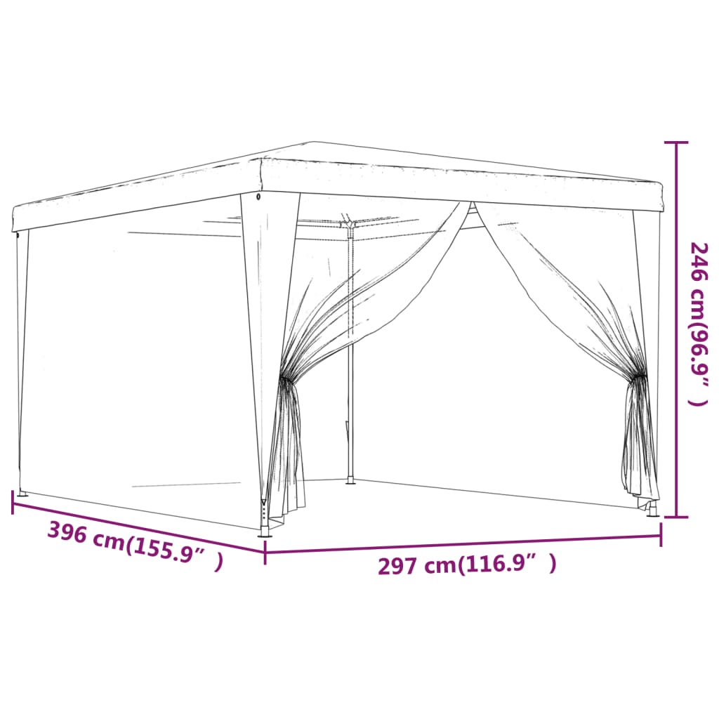 vidaXL Party Tent with 4 Mesh Sidewalls Anthracite 4x4 m HDPE