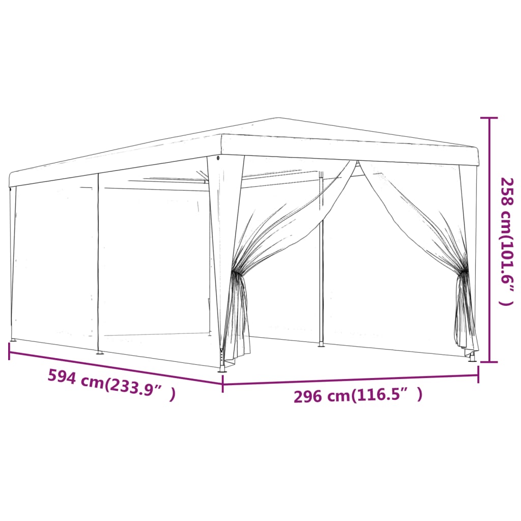 vidaXL Party Tent with 6 Mesh Sidewalls Anthracite 3x6 m HDPE