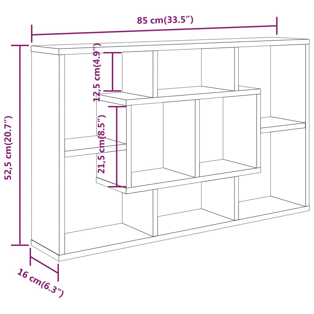 vidaXL Wall Shelf Sonoma Oak 85x16x52.5 cm Engineered Wood