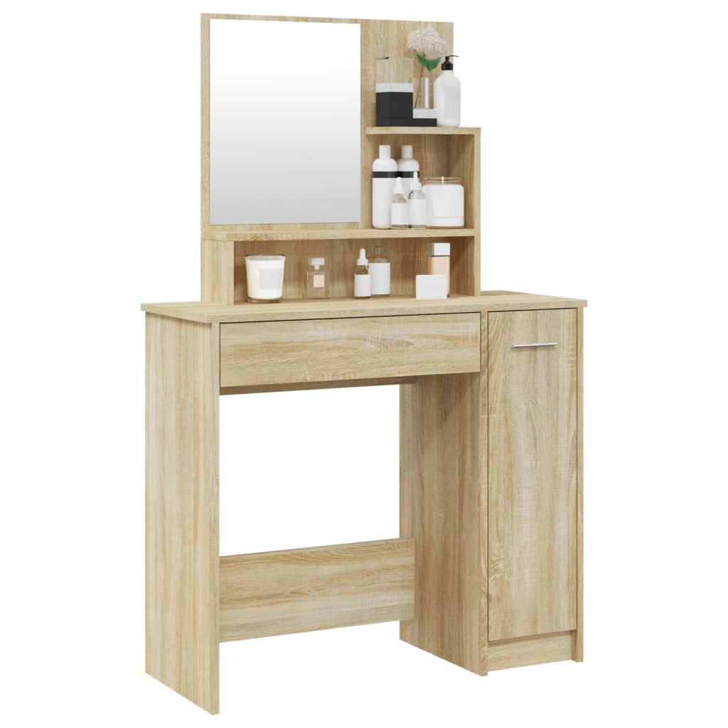 vidaXL Dressing Table with Mirror Sonoma Oak 86.5x35x136 cm