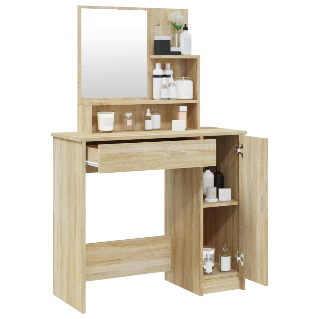 vidaXL Dressing Table with Mirror Sonoma Oak 86.5x35x136 cm